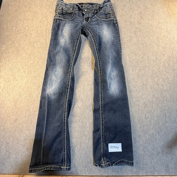 Angels Jeans Denim - Angels Jeans Womens Size 7 Medium Wash Bootcut Denim Thick Stitch Flap Pocket